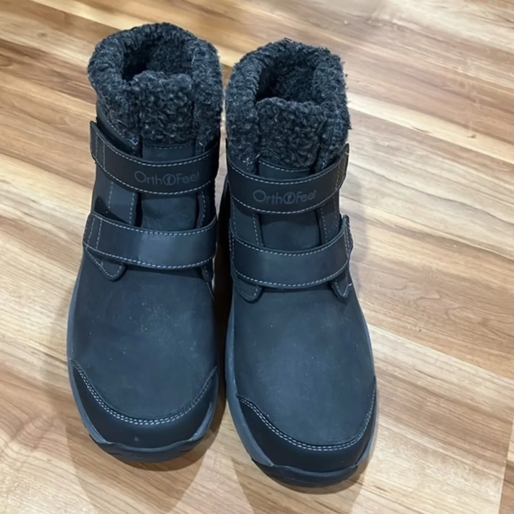 new! Ortho Feet Waterproof Boots Velcro Orthopedic Winter Nonslip Black Leather